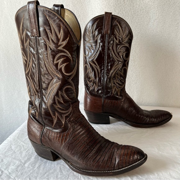 Vintage Dan Post Raleigh Teju Lizard Leather Boots brown mens 10 D Cowboy Boots - Picture 3 of 16